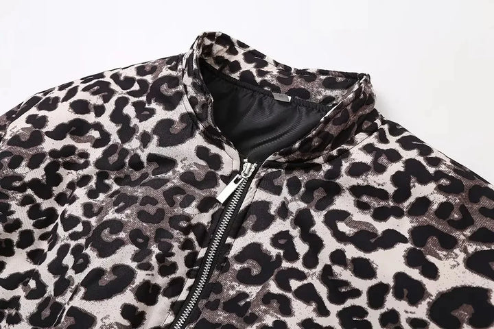 Drune | Bomberjacke Übergröße Reißverschluss Leopardjacke Damenjacke