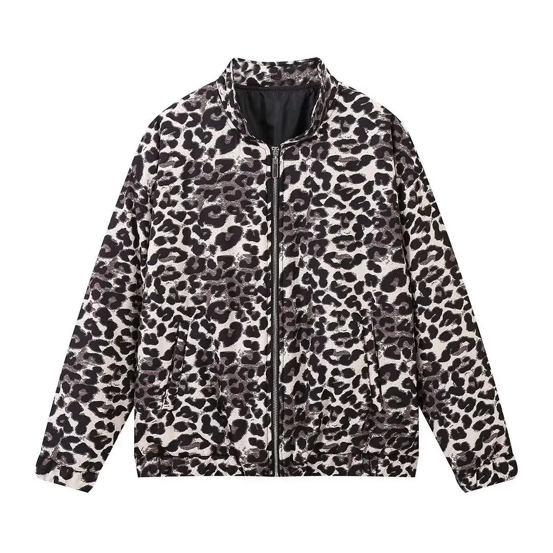 Drune | Bomberjacke Übergröße Reißverschluss Leopardjacke Damenjacke