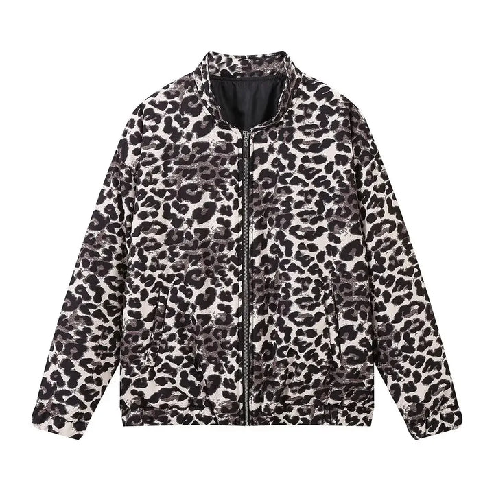 Drune | Bomberjacke Übergröße Reißverschluss Leopardjacke Damenjacke