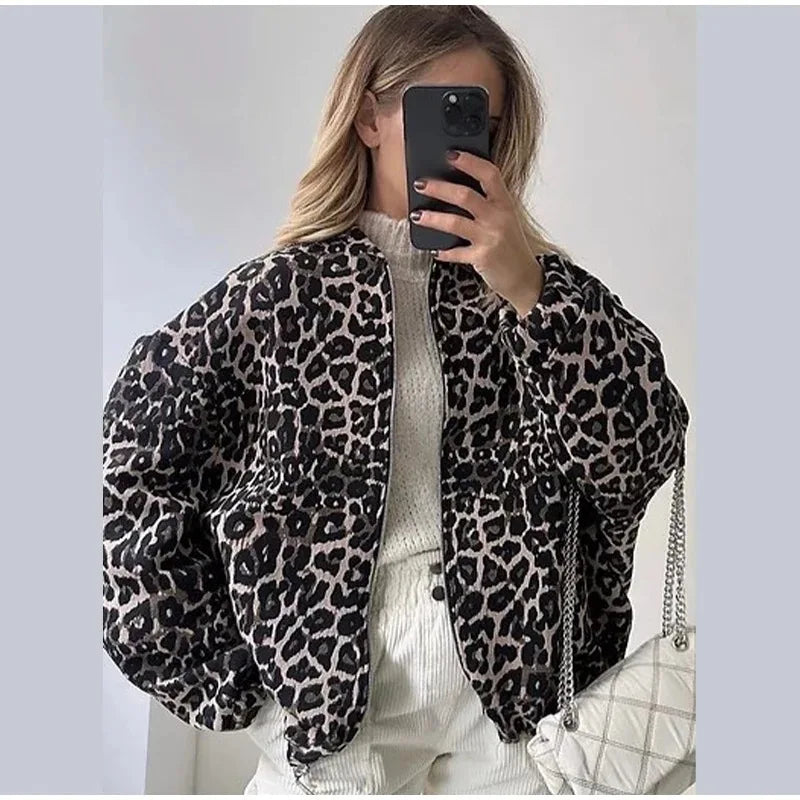 Drune | Bomberjacke Übergröße Reißverschluss Leopardjacke Damenjacke