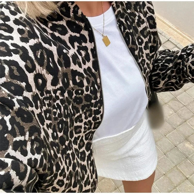 Drune | Bomberjacke Übergröße Reißverschluss Leopardjacke Damenjacke