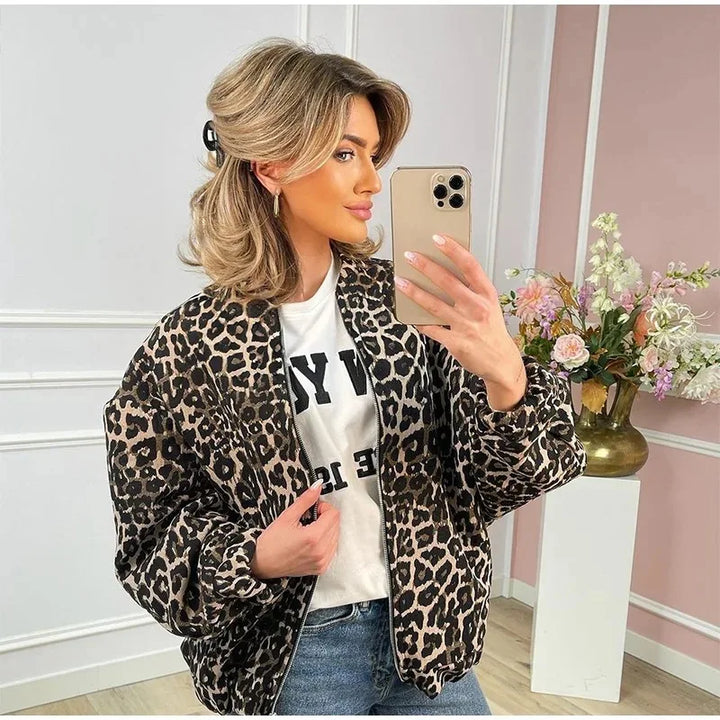 Drune | Bomberjacke Übergröße Reißverschluss Leopardjacke Damenjacke