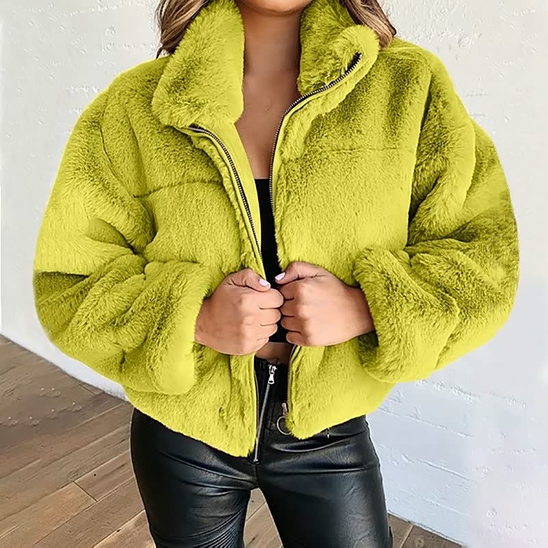 Drune | Warme Damen Teddyjacke mit Reißverschluss und Hohem Kragen