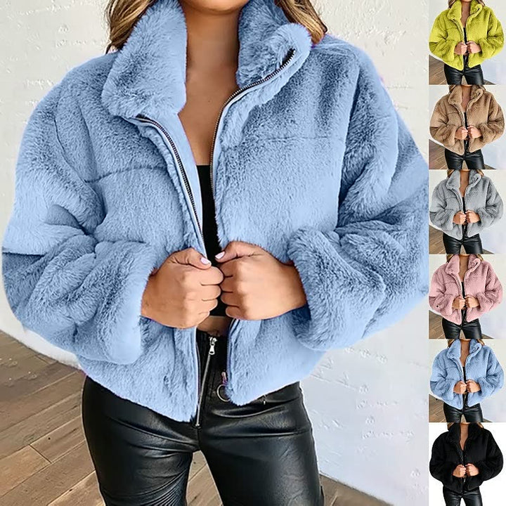 Drune | Warme Damen Teddyjacke mit Reißverschluss und Hohem Kragen