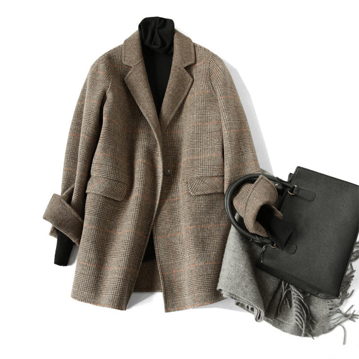 Drune | Damen Woll-Winterjacke mit Karomuster und Reverskragen