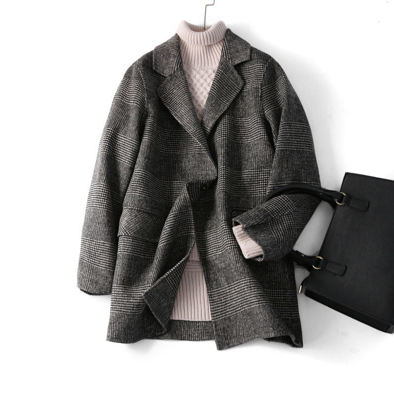 Drune | Damen Woll-Winterjacke mit Karomuster und Reverskragen