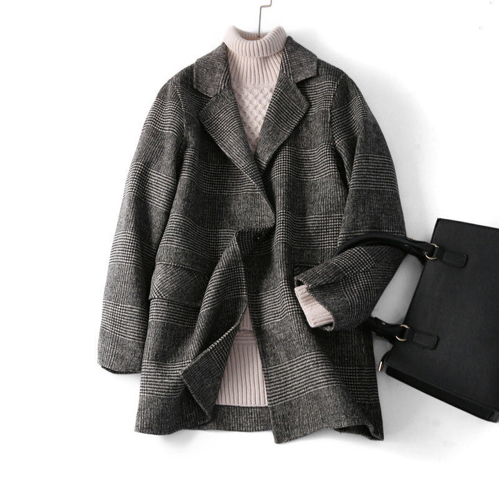 Drune | Damen Woll-Winterjacke mit Karomuster und Reverskragen