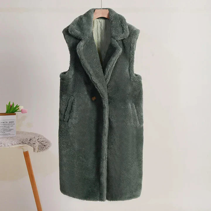Drune | Teddy Jacke Übergröße Passform Ärmellos Weiche Textur mittlere Länge