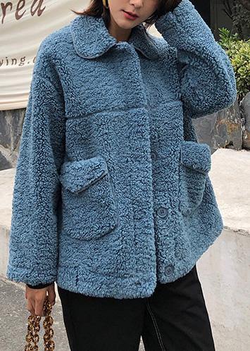 Drune | Plus-Size-Mäntel Winter Woll-Outwear blauer Reverskragen Wollmantel für Damen