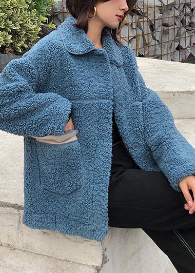 Drune | Plus-Size-Mäntel Winter Woll-Outwear blauer Reverskragen Wollmantel für Damen