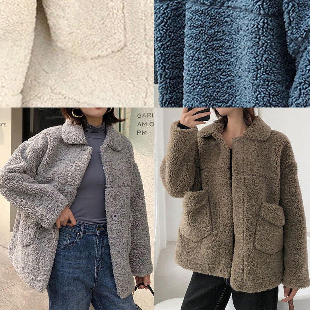 Drune | Plus-Size-Mäntel Winter Woll-Outwear blauer Reverskragen Wollmantel für Damen