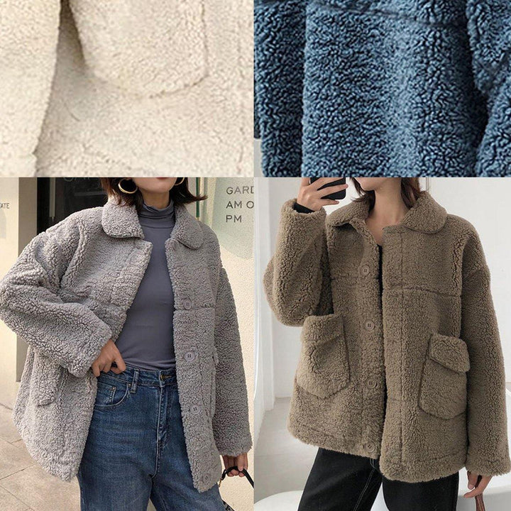 Drune | Plus-Size-Mäntel Winter Woll-Outwear blauer Reverskragen Wollmantel für Damen