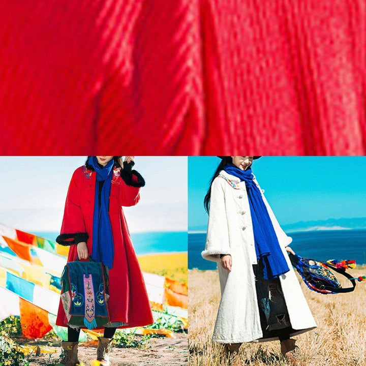 Drune | weiße Wintermäntel Locker sitzender warmer Wintermantel Stickerei Kunstpelzkragen Außenbekleidung