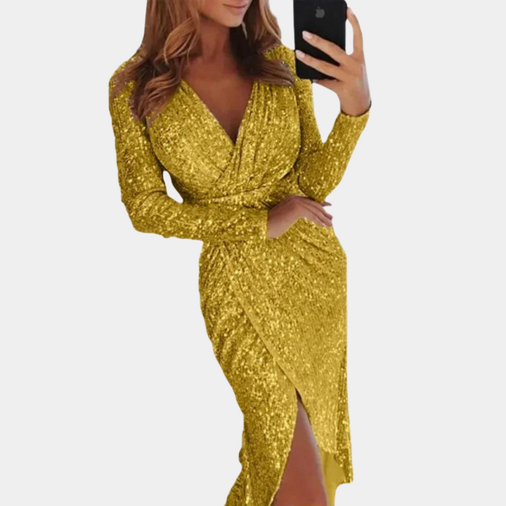 Drune | Paillettenkleid für Frauen mit Spalte vorne