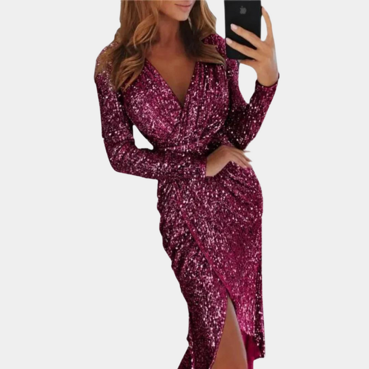 Drune | Paillettenkleid für Frauen mit Spalte vorne