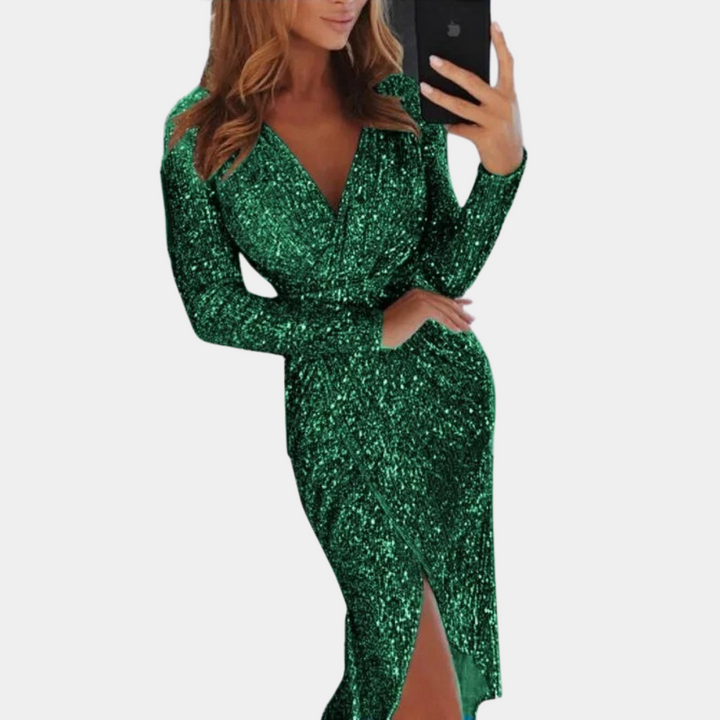Drune | Paillettenkleid für Frauen mit Spalte vorne