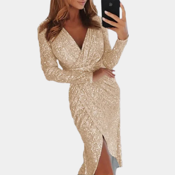 Drune | Paillettenkleid für Frauen mit Spalte vorne