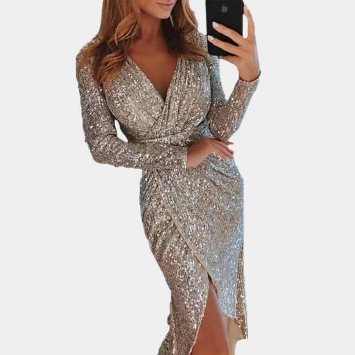 Drune | Paillettenkleid für Frauen mit Spalte vorne