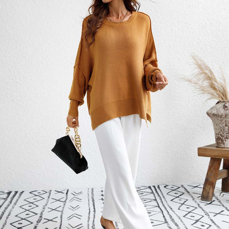 Drune | Eleganter Einfarbiger Strickpullover Für Freizeit