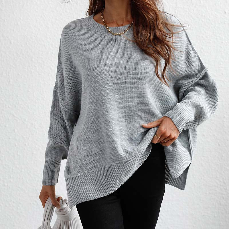 Drune | Eleganter Einfarbiger Strickpullover Für Freizeit