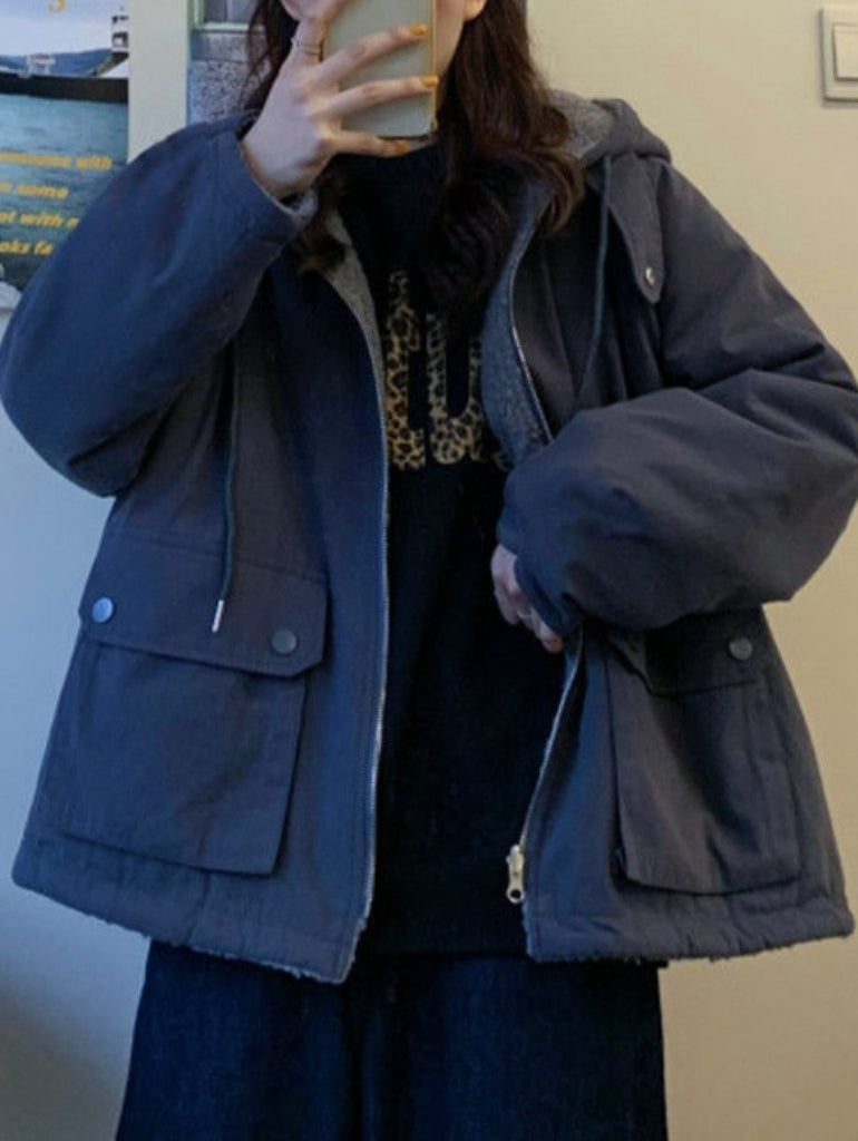 Drune | Einfarbige Wendbare Jacke Mit Kapuze Und Reißverschluss