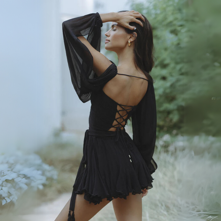 Drune | Mini Kleid Chiffon Drapiert Elegante Passform Leichter Fließender Stil