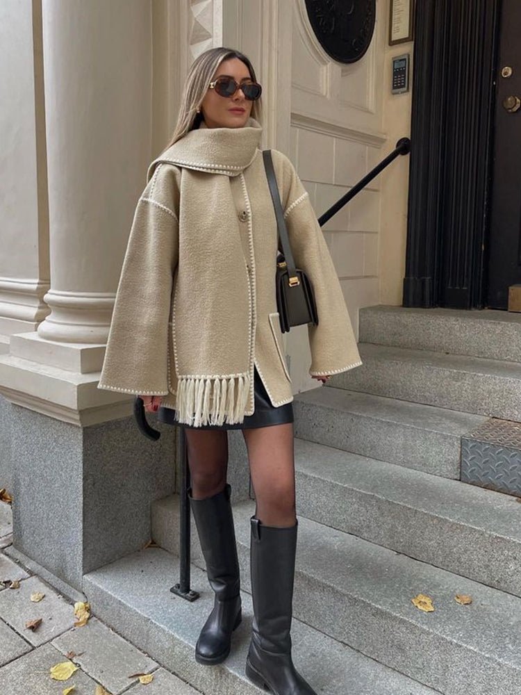 Drune | Blend Cape Mantel - Fransenbesatz - Übergröße - Elegante Statement-Oberbekleidung