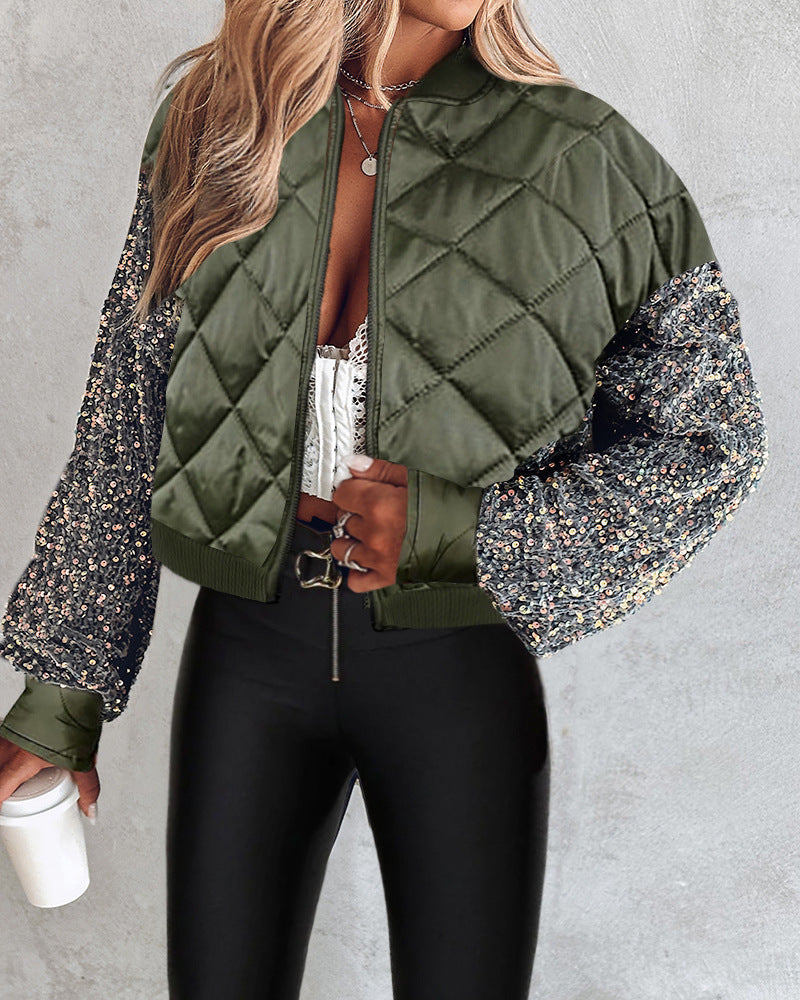Drune | Kurze gesteppte Jacke mit Pailletten für Frauen