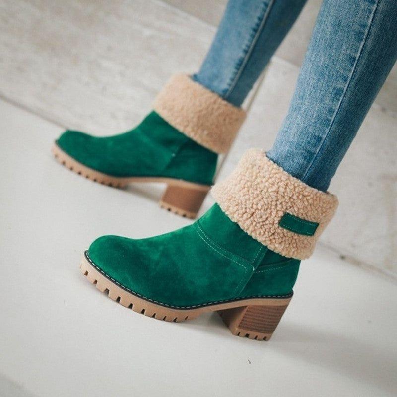 Drune | Warme Teddy Damen Stiefeletten mit Absatz