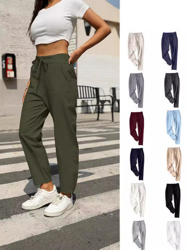 Damen bequeme Leinenhose mit Kordelzug Drune