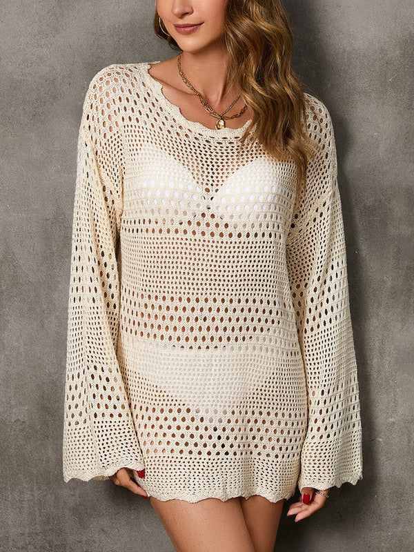 Drune | Rosiedress Rückenausschnitt Hohles Strick Cover-Up Kleid