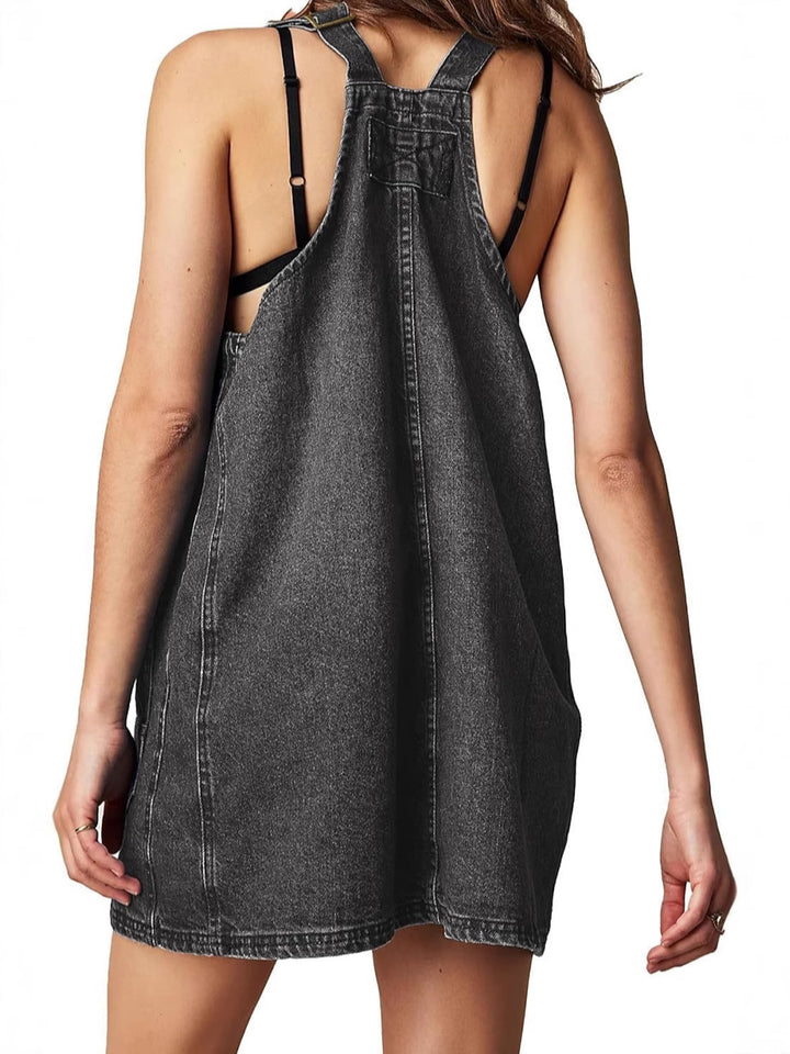 Damen Lässiger Denim-Latzkleid mit praktischen Fronttaschen und verstellbaren Trägern Drune