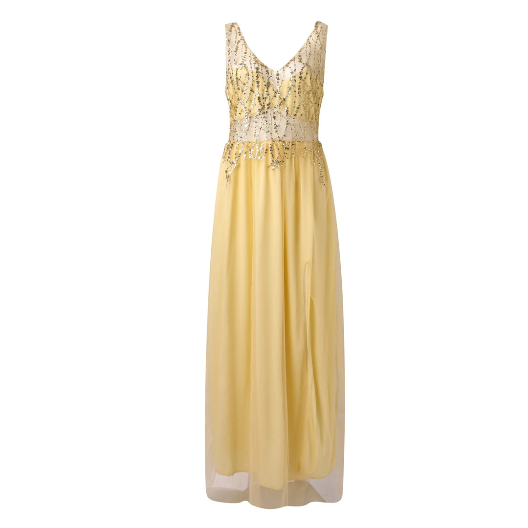 Damen Abendkleid mit funkelnden Strassapplikationen und tiefem V-Ausschnitt Drune