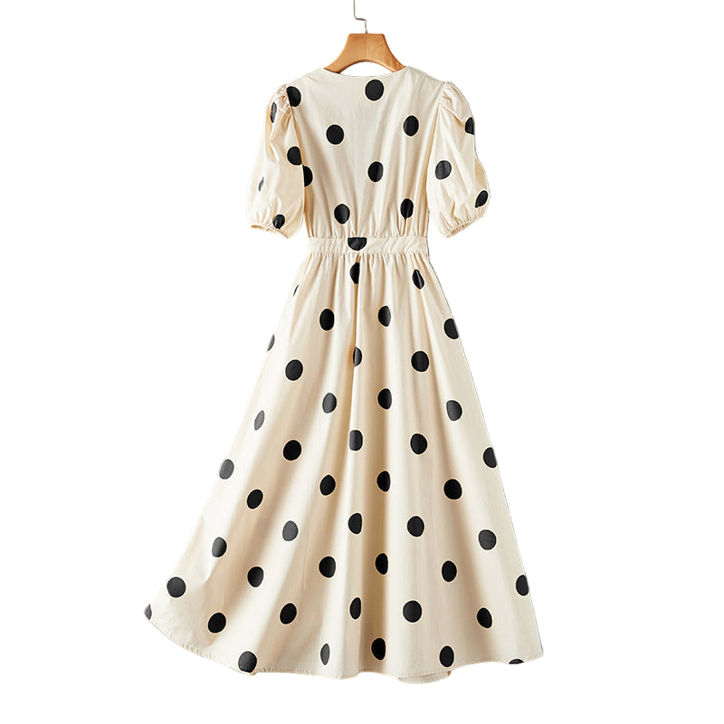Damen Midi-Kleid mit femininem V-Ausschnitt und gerafften Puffärmeln Drune