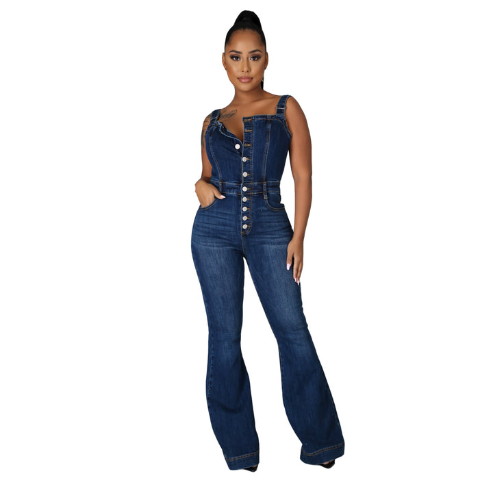 Drune | Stilvoller Denim Flared Jumpsuit Für Damen