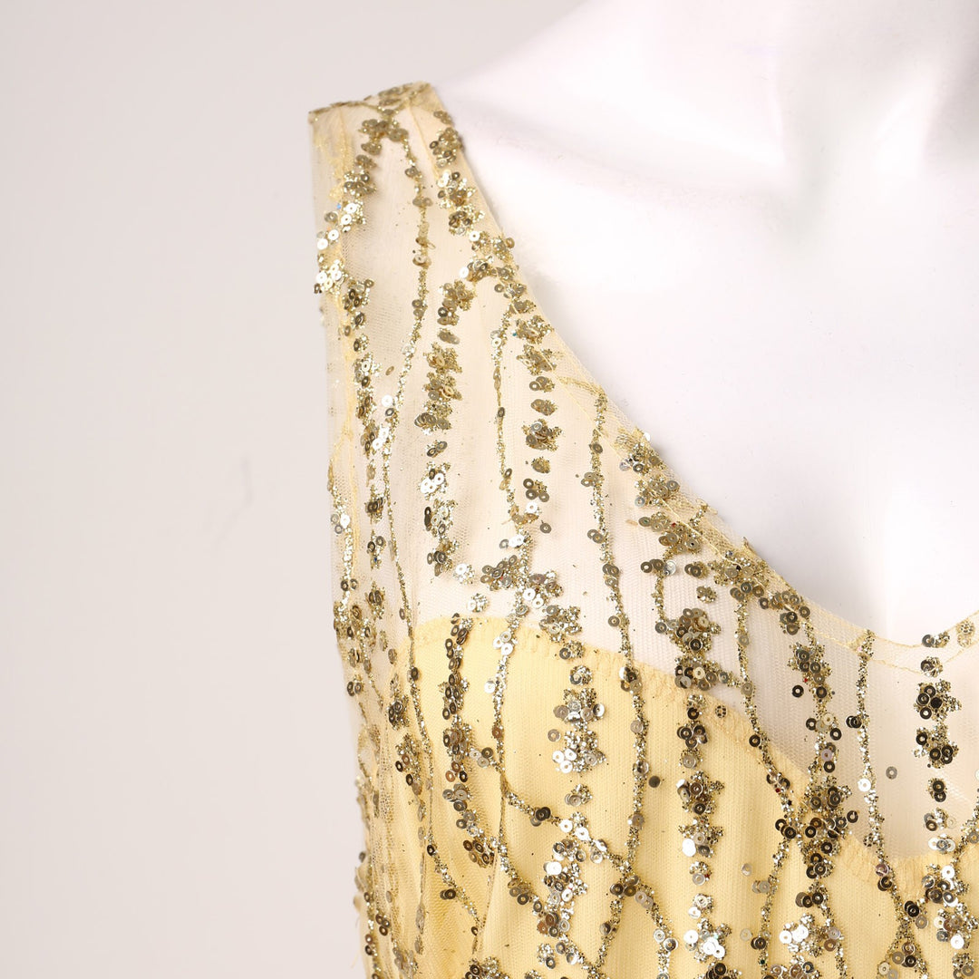Damen Abendkleid mit funkelnden Strassapplikationen und tiefem V-Ausschnitt Drune