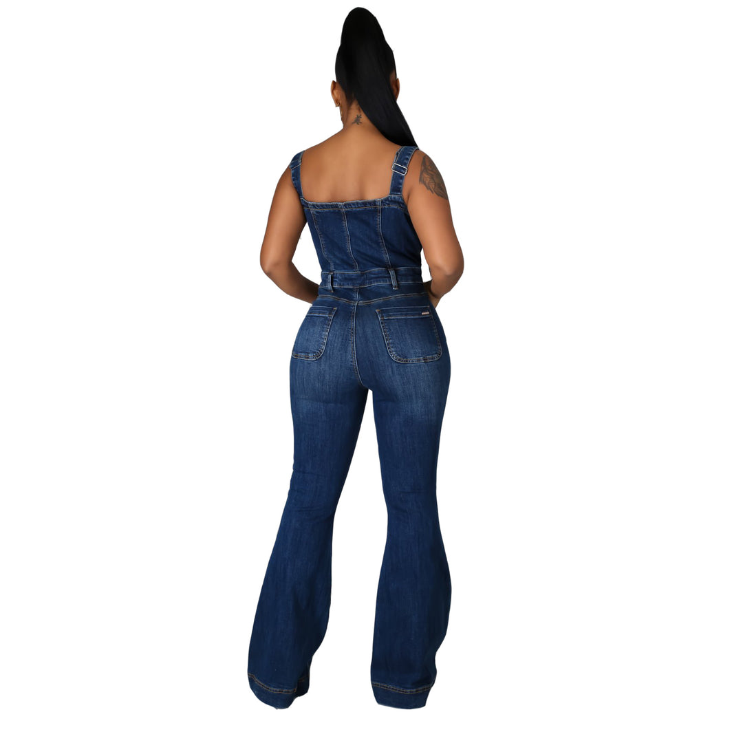 Drune | Stilvoller Denim Flared Jumpsuit Für Damen