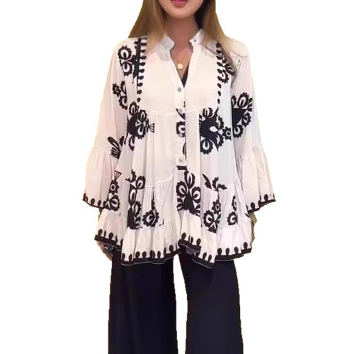 Drune | Bohemian-Stil Bluse mit Bischofärmeln