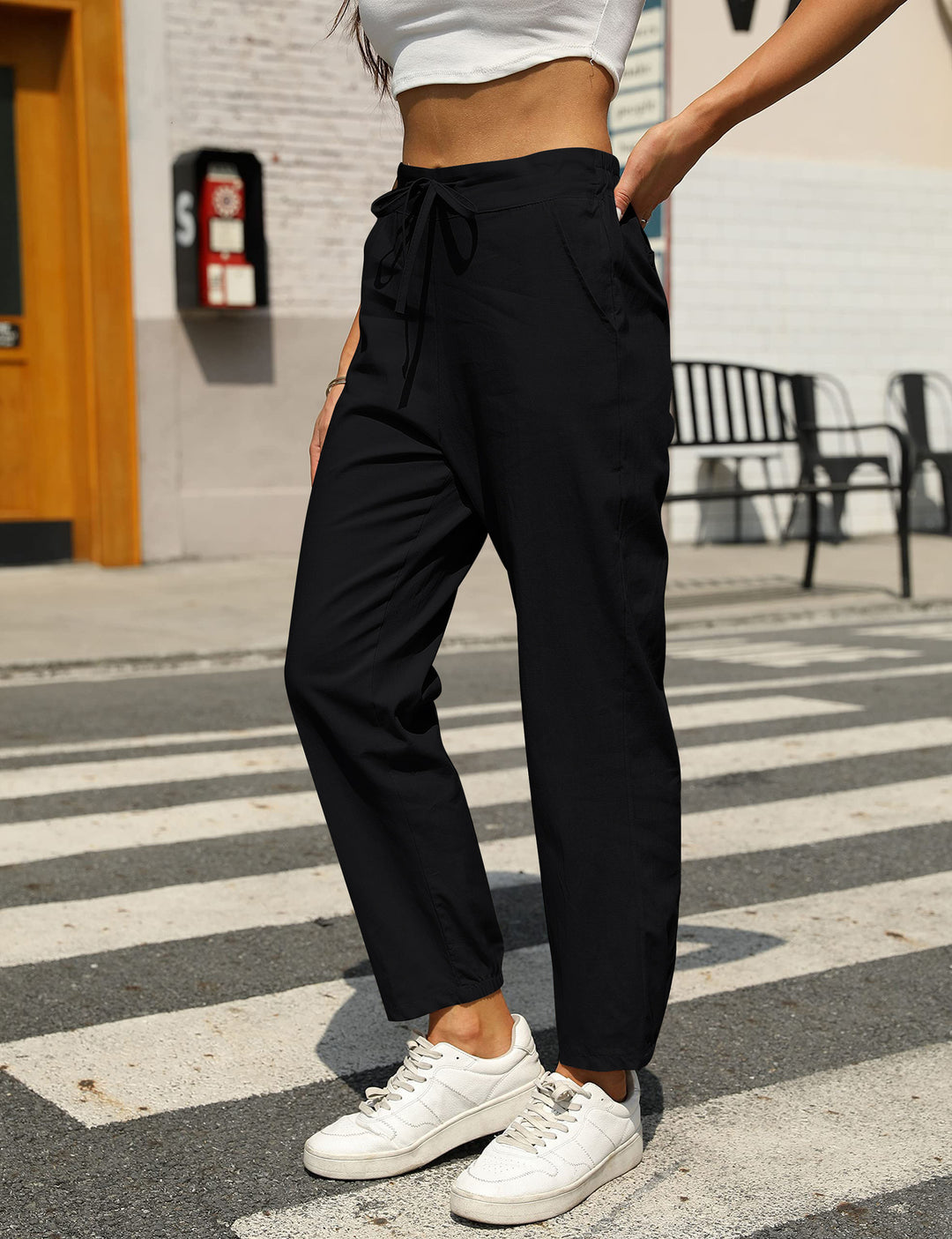 Damen bequeme Leinenhose mit Kordelzug Drune
