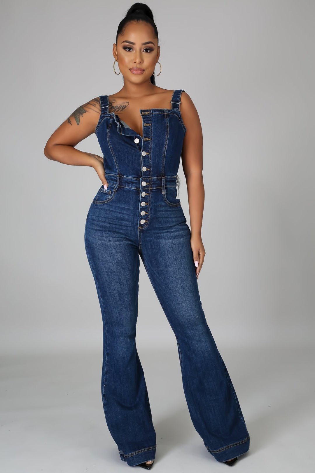Drune | Stilvoller Denim Flared Jumpsuit Für Damen