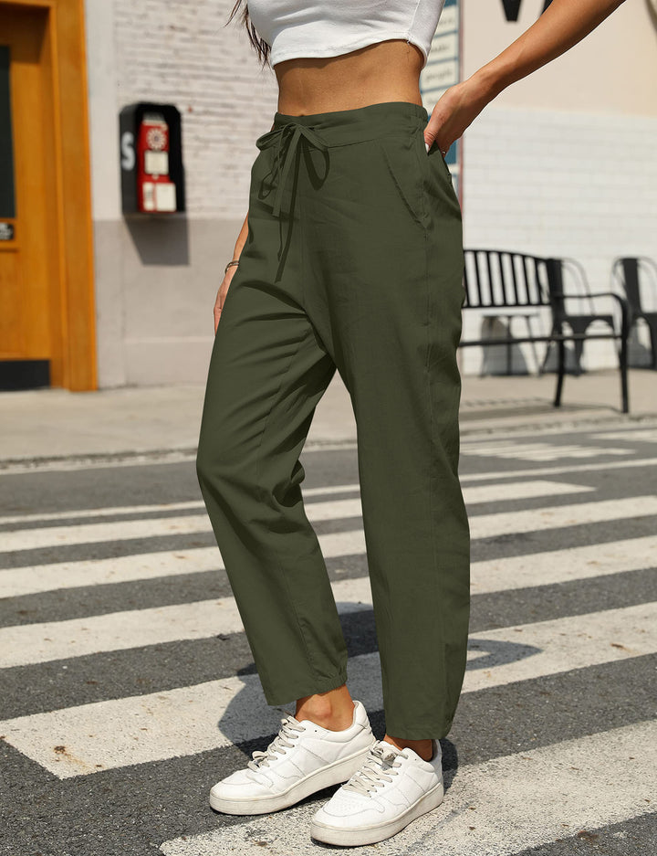 Damen bequeme Leinenhose mit Kordelzug Drune