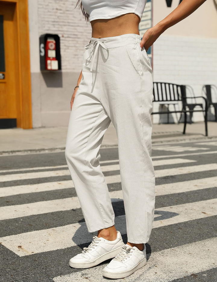 Damen bequeme Leinenhose mit Kordelzug Drune