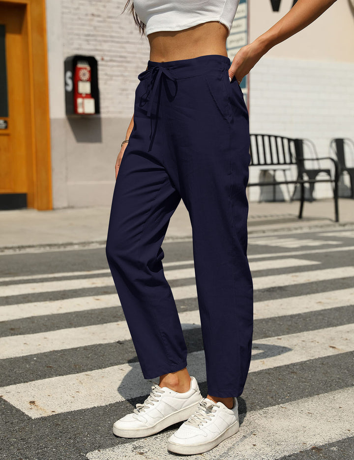 Damen bequeme Leinenhose mit Kordelzug Drune