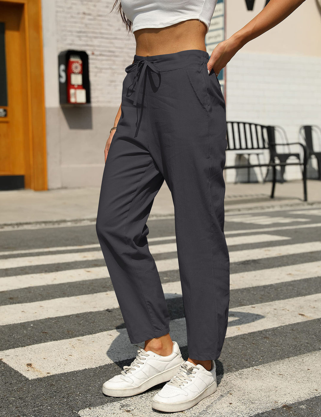 Damen bequeme Leinenhose mit Kordelzug Drune