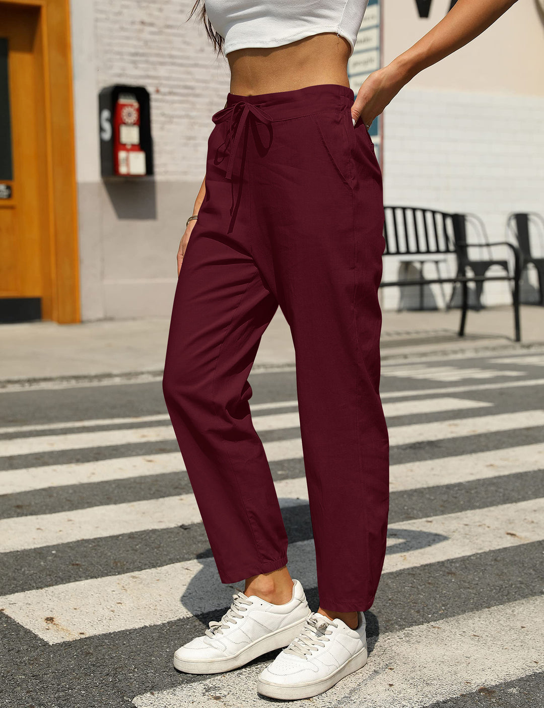 Damen bequeme Leinenhose mit Kordelzug Drune