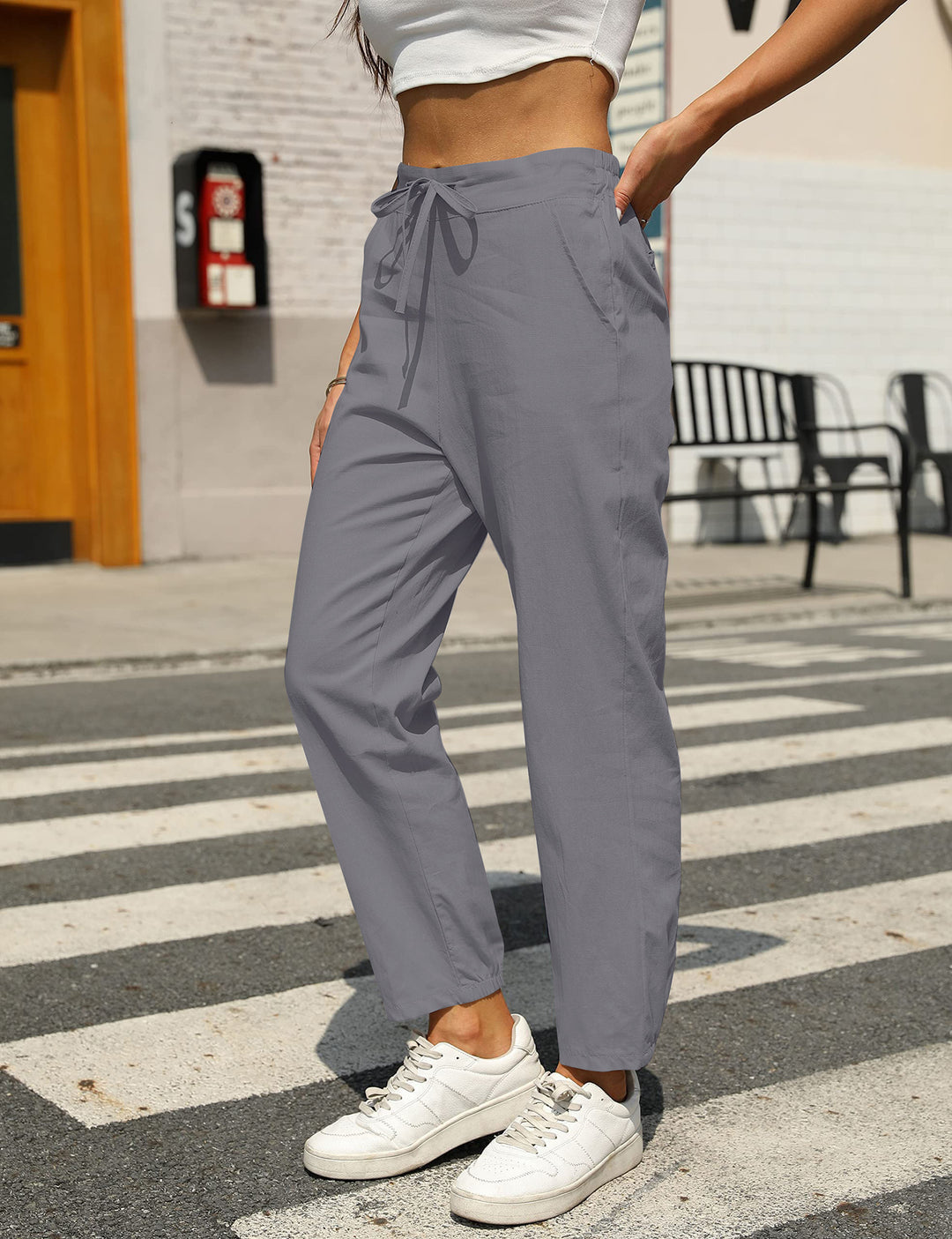 Damen bequeme Leinenhose mit Kordelzug Drune