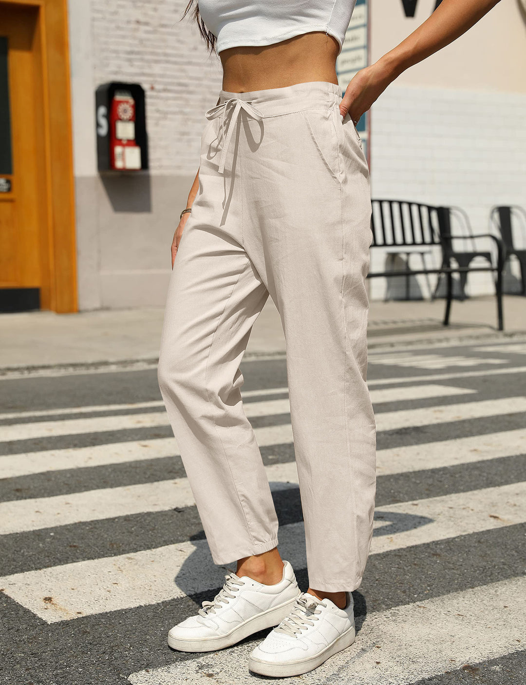 Damen bequeme Leinenhose mit Kordelzug Drune
