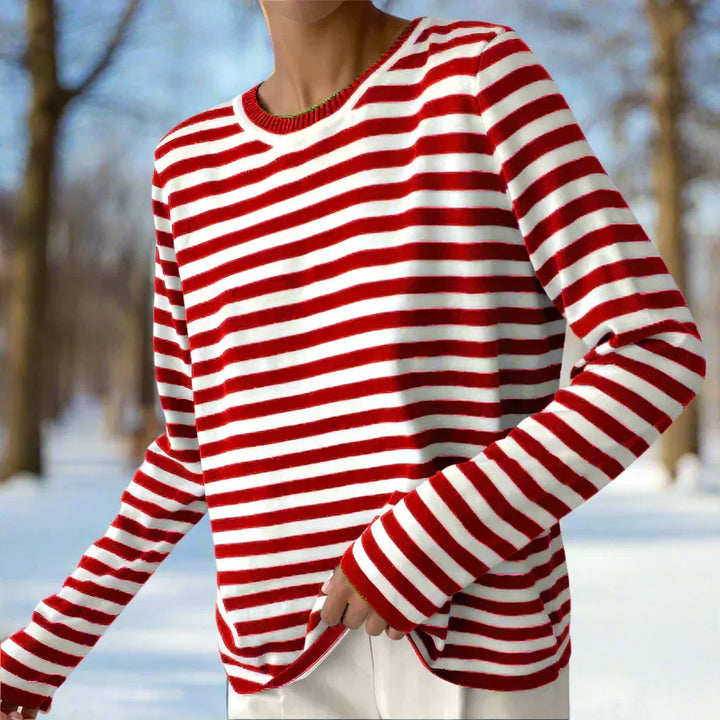 Drune | Langarm-T-Shirt Gestreift Rundhals Relaxed Fit Atmungsaktive Baumwolle