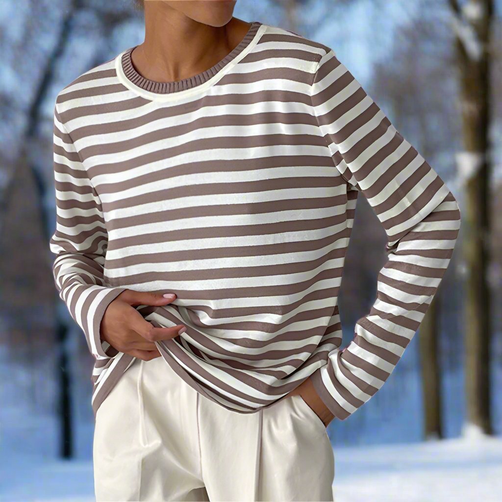 Drune | Langarm-T-Shirt Gestreift Rundhals Relaxed Fit Atmungsaktive Baumwolle