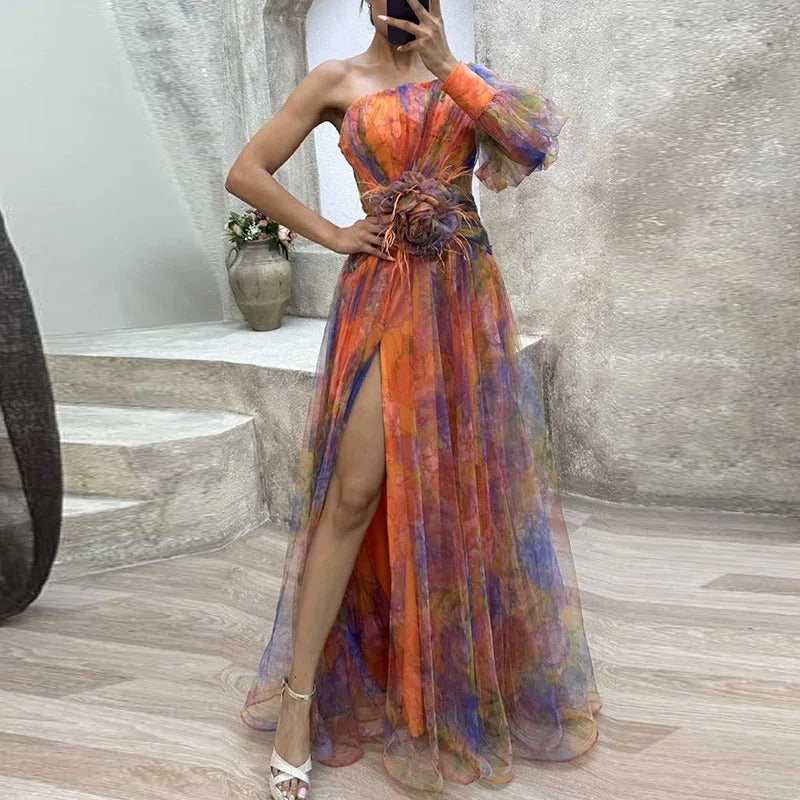 Drune | Damen Schulterfreies Partykleid Mit Print